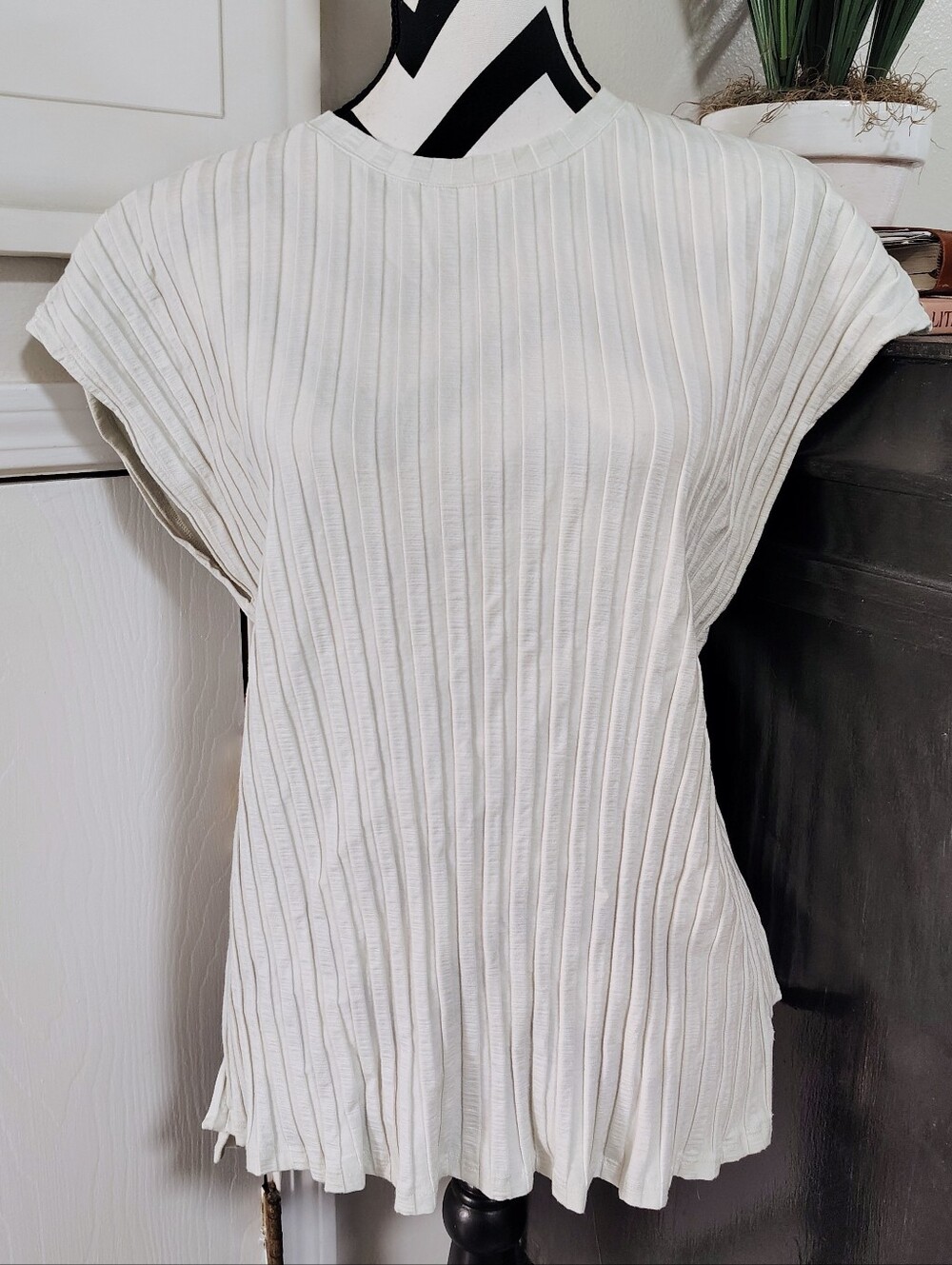 EILEEN FISHER Textured Stretch Ribbed Crewneck Top Women's XL Quiet Luxury
